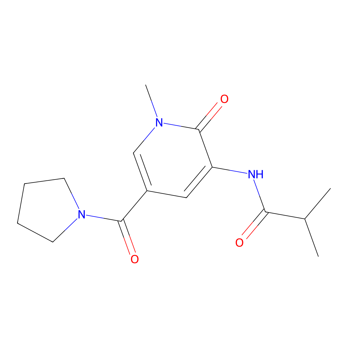 N-(1-methyl-2-oxo-5-(pyrrolidine-1-carbonyl)-1,2-dihydropyridin-3-yl)isobutyramide molecular structure, CAS 1207056-05-0