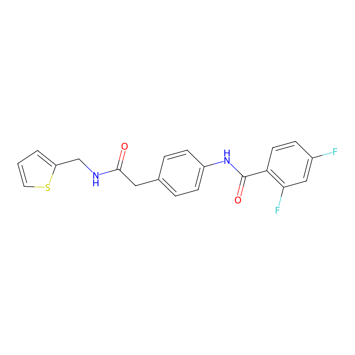 2,4-difluoro-N-(4-(2-oxo-2-((thiophen-2-ylmethyl)amino)ethyl)phenyl)benzamide molecular structure, CAS 1207056-07-2