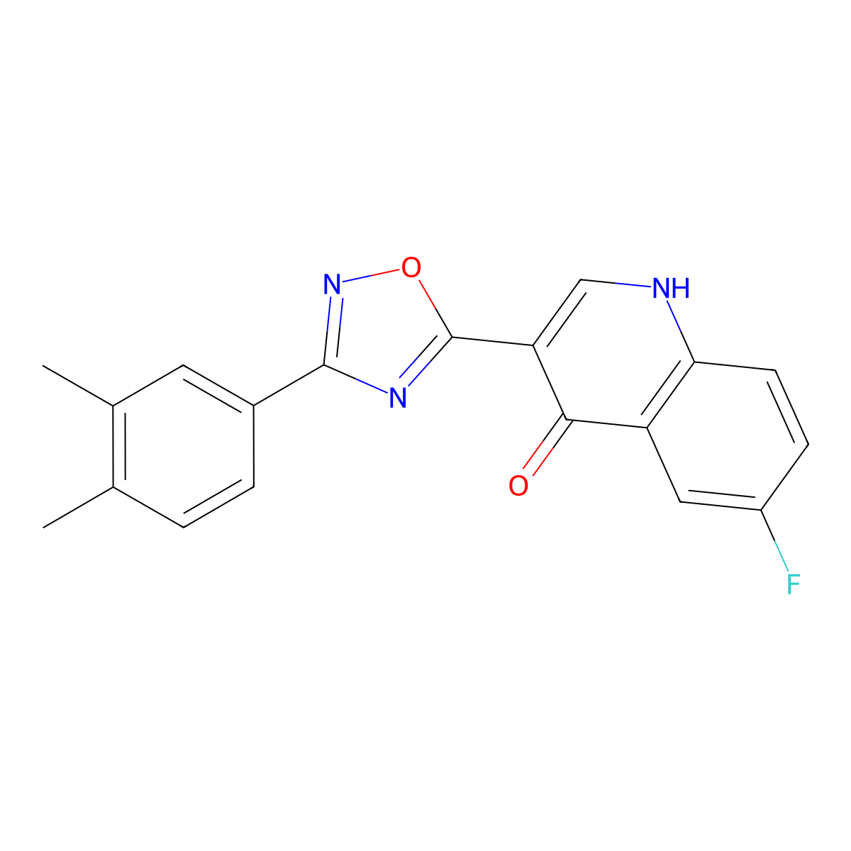 3-(3-(3,4-dimethylphenyl)-1,2,4-oxadiazol-5-yl)-6-fluoroquinolin-4(1H)-one molecular structure, CAS 1207056-11-8