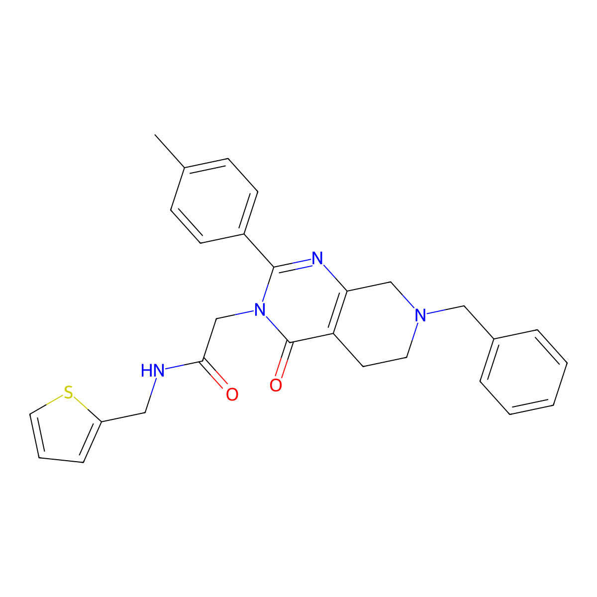 2-[7-benzyl-2-(4-methylphenyl)-4-oxo-3H,4H,5H,6H,7H,8H-pyrido[3,4-d]pyrimidin-3-yl]-N-[(thiophen-2-yl)methyl]acetamide molecular structure, CAS 1207056-16-3