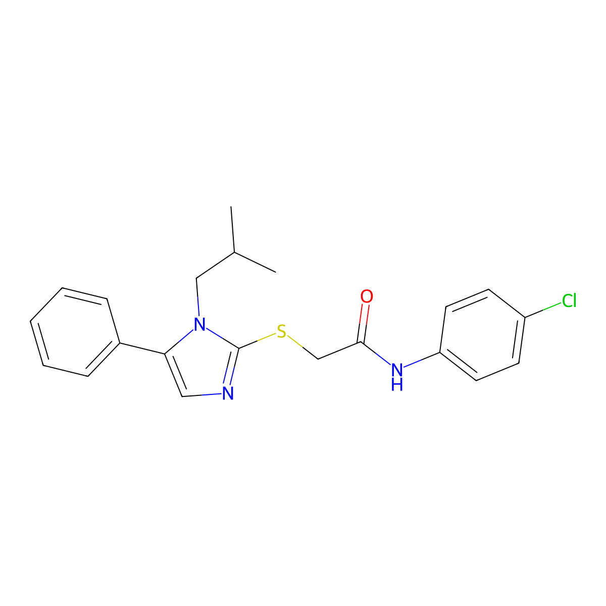 N-(4-chlorophenyl)-2-{[1-(2-methylpropyl)-5-phenyl-1H-imidazol-2-yl]sulfanyl}acetamide molecular structure, CAS 1207056-21-0