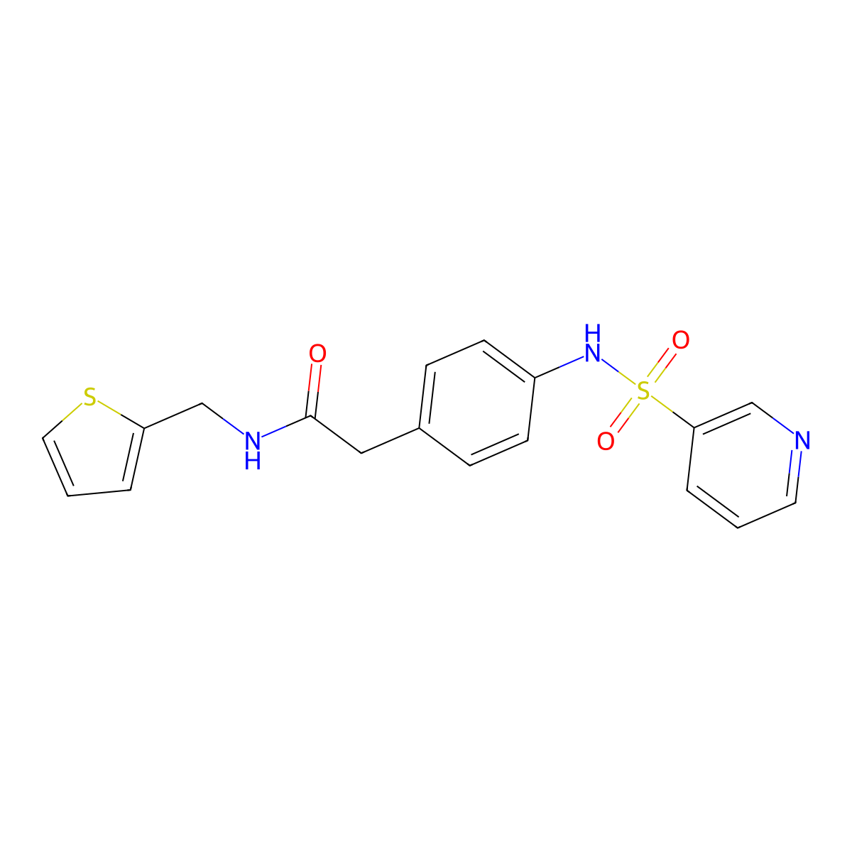 2-(4-(pyridine-3-sulfonamido)phenyl)-N-(thiophen-2-ylmethyl)acetamide molecular structure, CAS 1207056-22-1