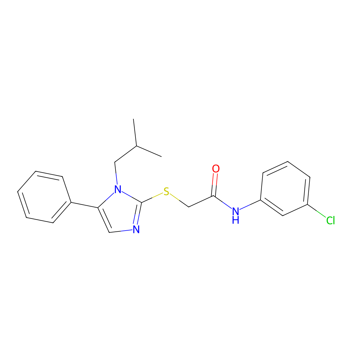 N-(3-chlorophenyl)-2-((1-isobutyl-5-phenyl-1H-imidazol-2-yl)thio)acetamide molecular structure, CAS 1207056-25-4