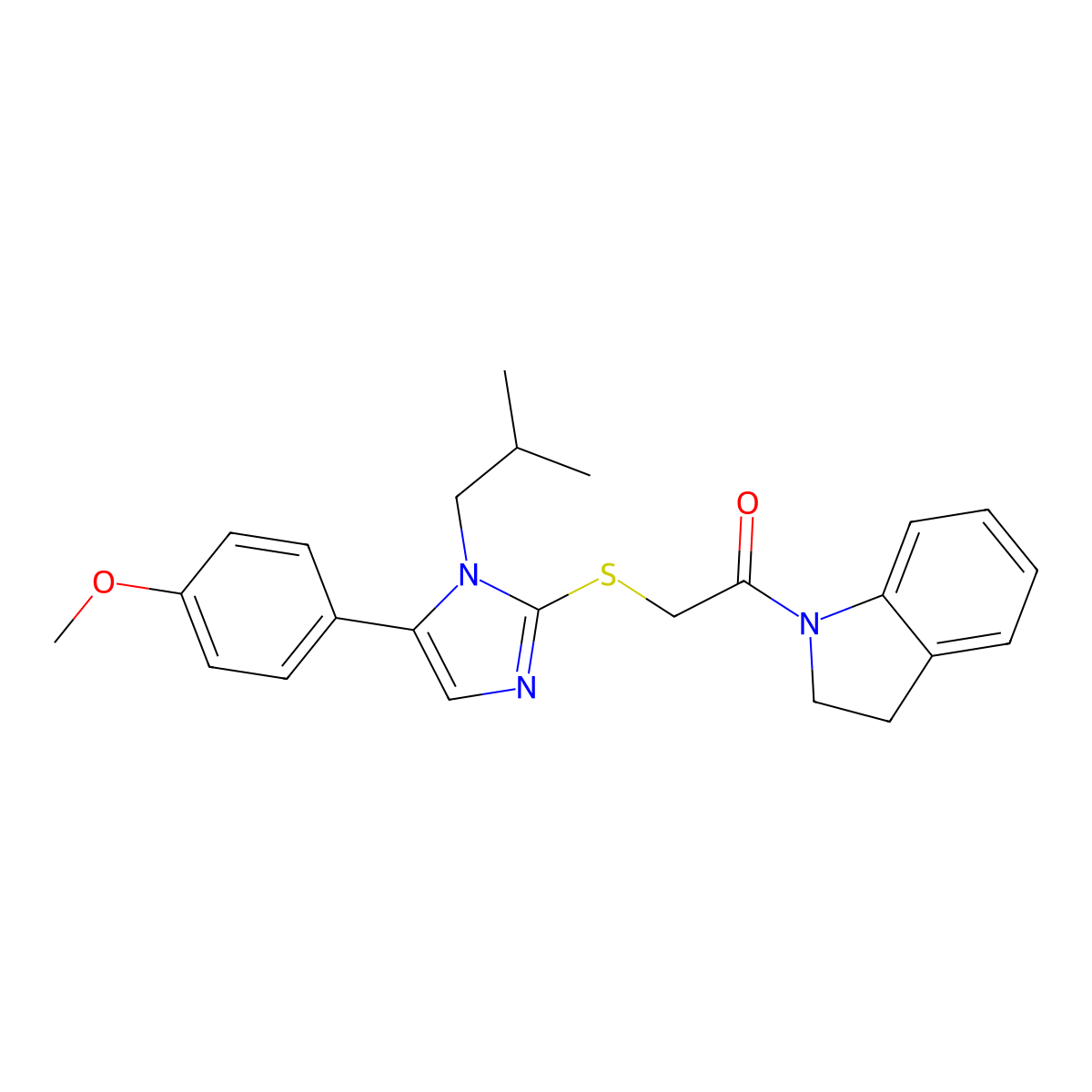 1-(indolin-1-yl)-2-((1-isobutyl-5-(4-methoxyphenyl)-1H-imidazol-2-yl)thio)ethanone molecular structure, CAS 1207056-29-8
