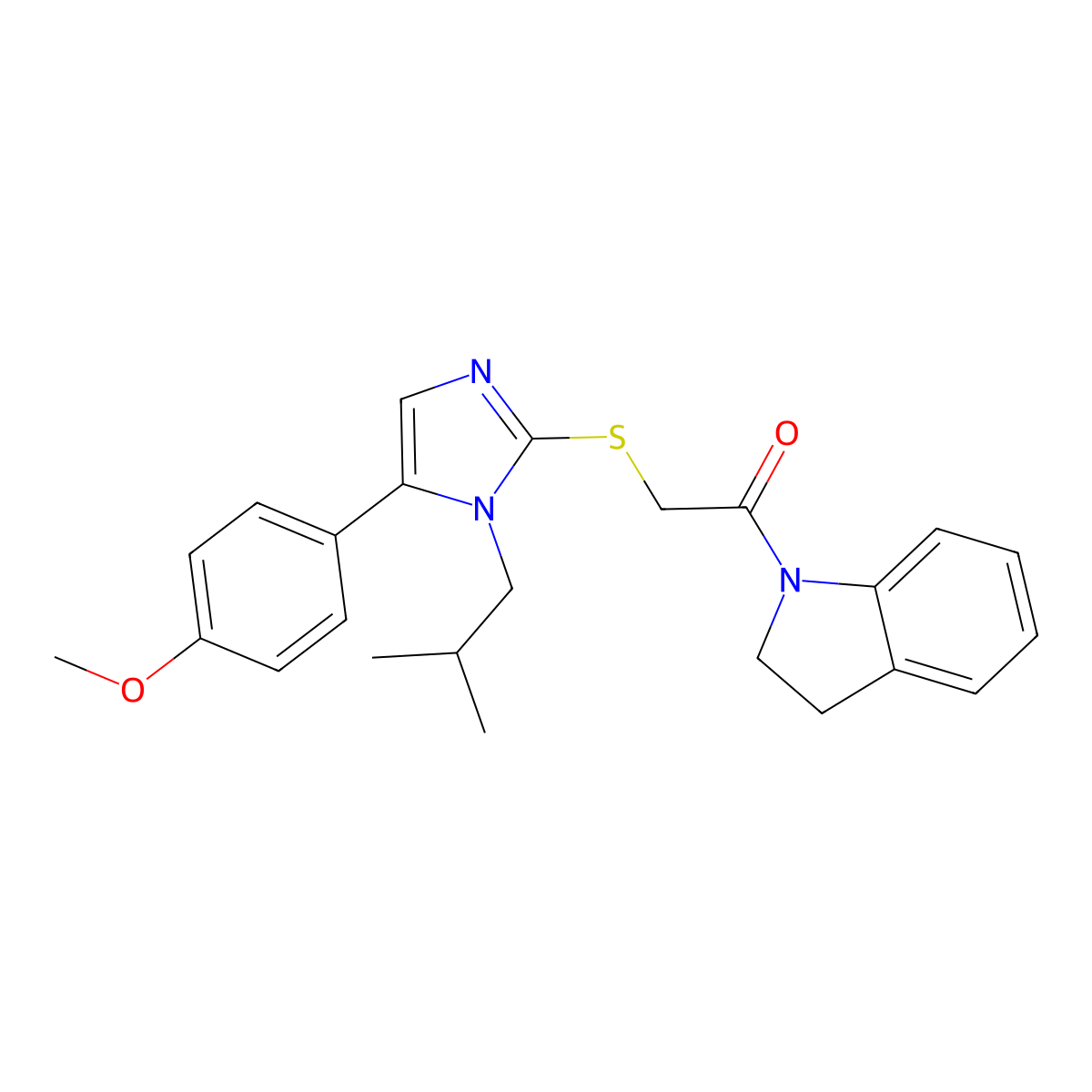 1-(indolin-1-yl)-2-((1-isobutyl-5-(4-methoxyphenyl)-1H-imidazol-2-yl)thio)ethanone molecular structure, CAS 1207056-29-8