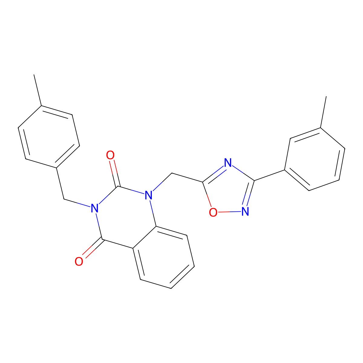 3-(4-methylbenzyl)-1-((3-(m-tolyl)-1,2,4-oxadiazol-5-yl)methyl)quinazoline-2,4(1H,3H)-dione molecular structure, CAS 1207056-31-2