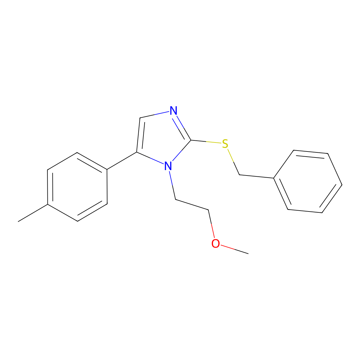 2-(benzylthio)-1-(2-methoxyethyl)-5-(p-tolyl)-1H-imidazole molecular structure, CAS 1207056-33-4