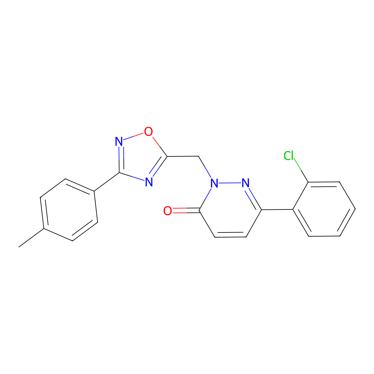 6-(2-chlorophenyl)-2-((3-(p-tolyl)-1,2,4-oxadiazol-5-yl)methyl)pyridazin-3(2H)-one molecular structure, CAS 1207056-37-8