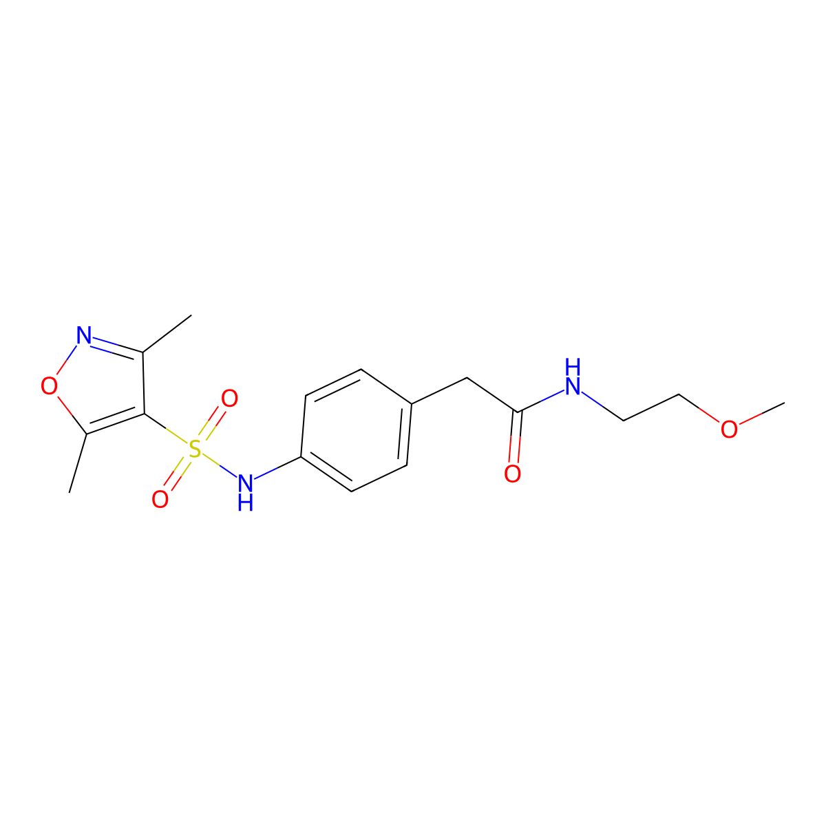 2-(4-(3,5-dimethylisoxazole-4-sulfonamido)phenyl)-N-(2-methoxyethyl)acetamide molecular structure, CAS 1207056-47-0