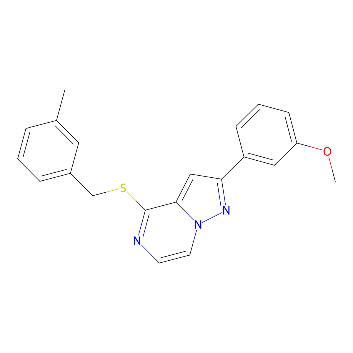 2-(3-Methoxyphenyl)-4-((3-methylbenzyl)thio)pyrazolo[1,5-a]pyrazine molecular structure, CAS 1207056-49-2