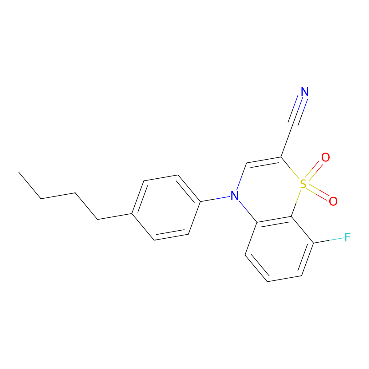 4-(4-butylphenyl)-8-fluoro-4H-1,4-benzothiazine-2-carbonitrile 1,1-dioxide molecular structure, CAS 1207056-55-0