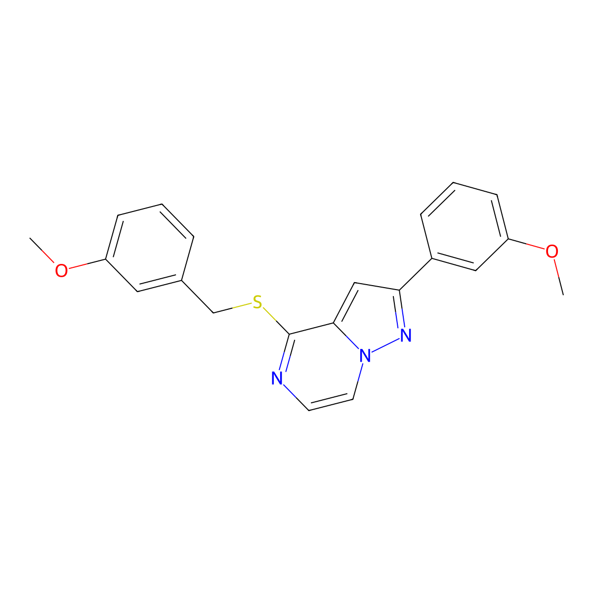 4-[(3-Methoxybenzyl)thio]-2-(3-methoxyphenyl)pyrazolo[1,5-a]pyrazine molecular structure, CAS 1207056-56-1