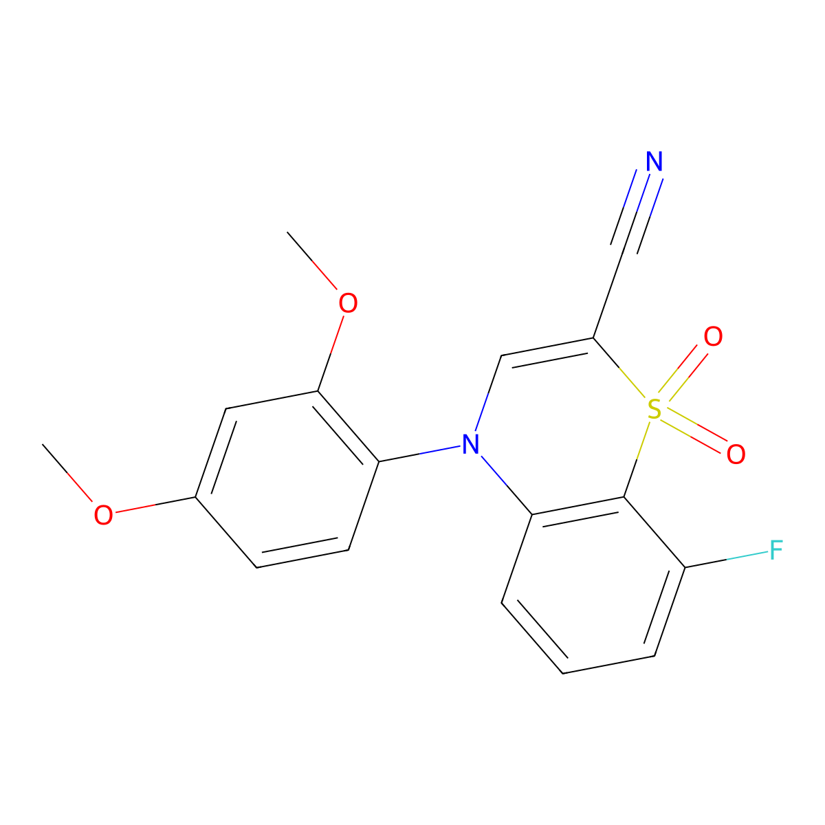 4-(2,4-dimethoxyphenyl)-8-fluoro-4H-1,4-benzothiazine-2-carbonitrile 1,1-dioxide molecular structure, CAS 1207056-62-9