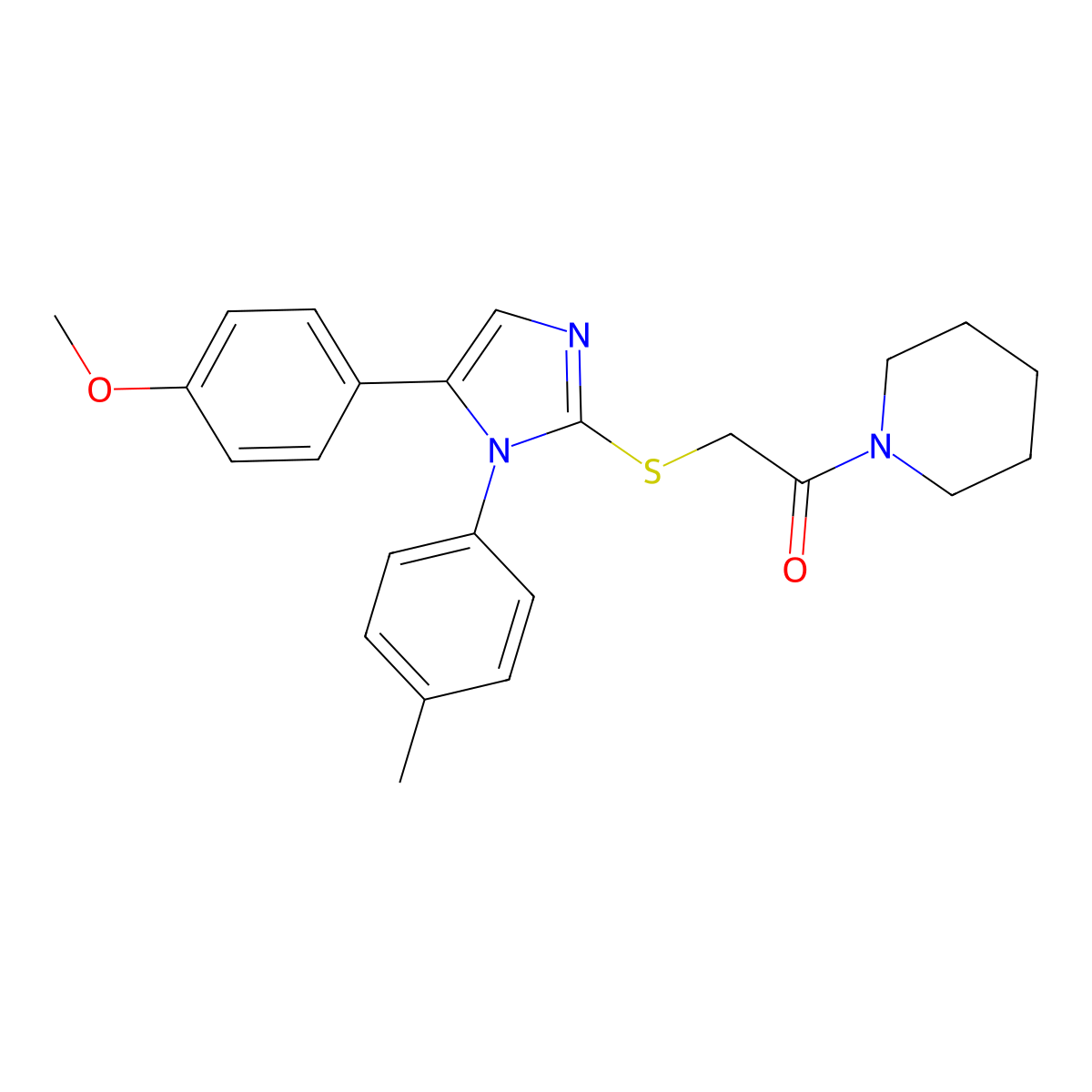 2-((5-(4-methoxyphenyl)-1-(p-tolyl)-1H-imidazol-2-yl)thio)-1-(piperidin-1-yl)ethanone molecular structure, CAS 1207056-66-3