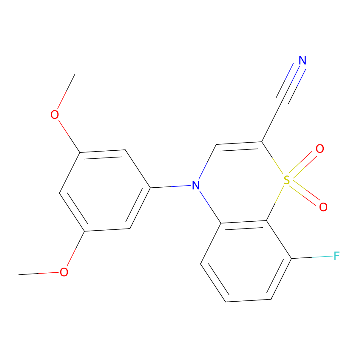 4-(3,5-dimethoxyphenyl)-8-fluoro-4H-benzo[b][1,4]thiazine-2-carbonitrile 1,1-dioxide molecular structure, CAS 1207056-68-5