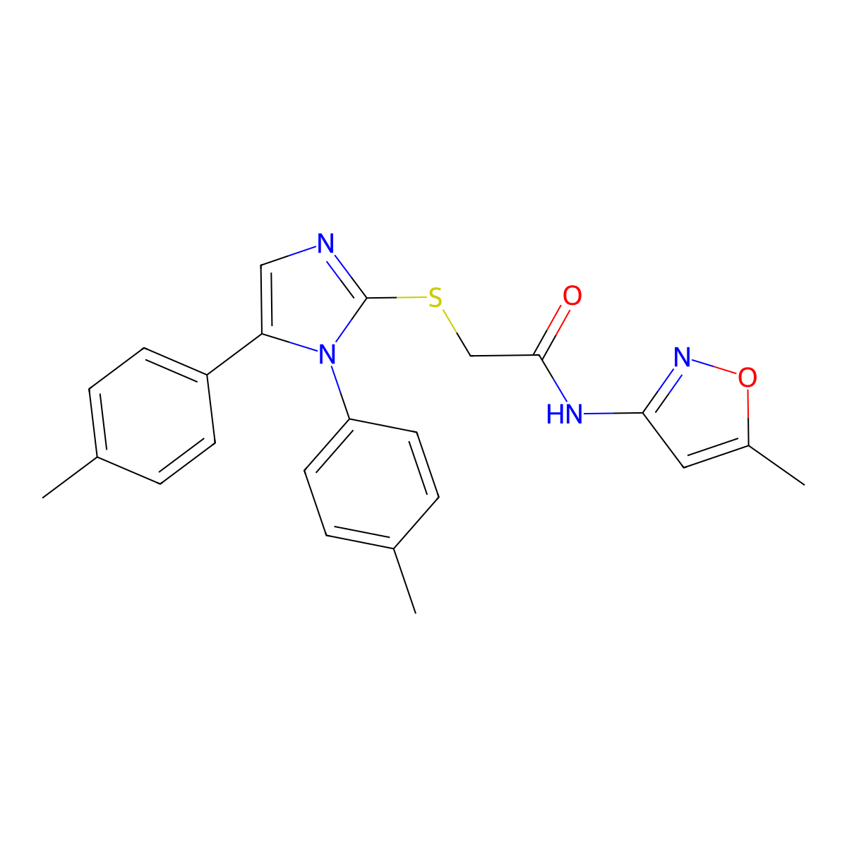 2-((1,5-di-p-tolyl-1H-imidazol-2-yl)thio)-N-(5-methylisoxazol-3-yl)acetamide molecular structure, CAS 1207056-85-6