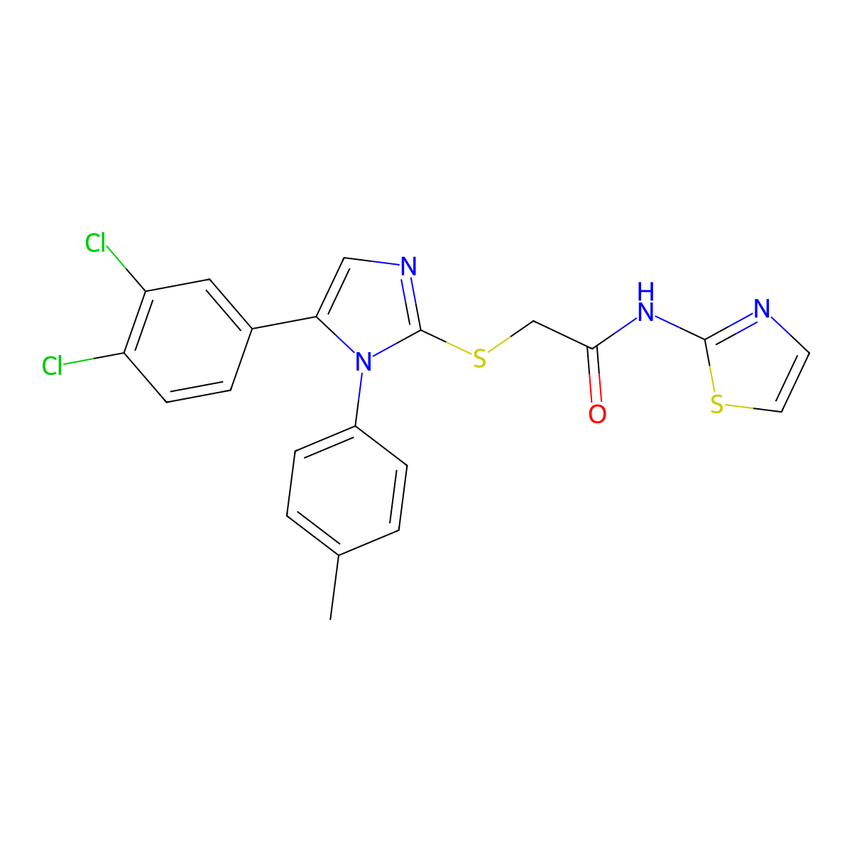 2-((5-(3,4-dichlorophenyl)-1-(p-tolyl)-1H-imidazol-2-yl)thio)-N-(thiazol-2-yl)acetamide molecular structure, CAS 1207056-90-3