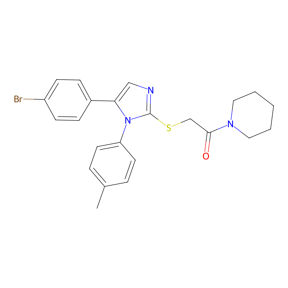 2-((5-(4-bromophenyl)-1-(p-tolyl)-1H-imidazol-2-yl)thio)-1-(piperidin-1-yl)ethanone molecular structure, CAS 1207056-94-7