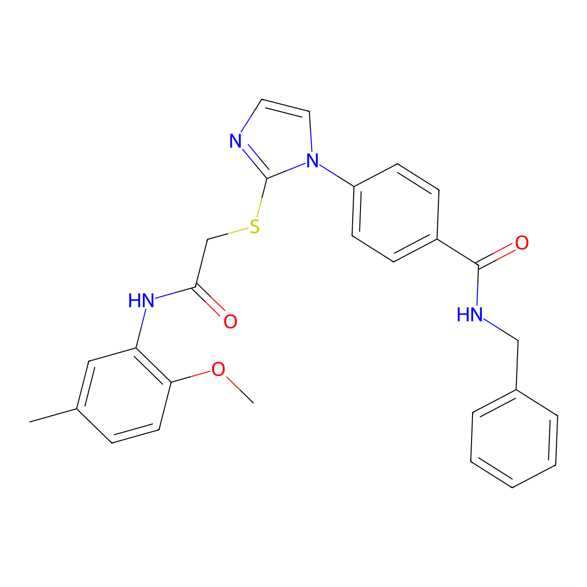 N-benzyl-4-[2-({[(2-methoxy-5-methylphenyl)carbamoyl]methyl}sulfanyl)-1H-imidazol-1-yl]benzamide molecular structure, CAS 1207056-95-8