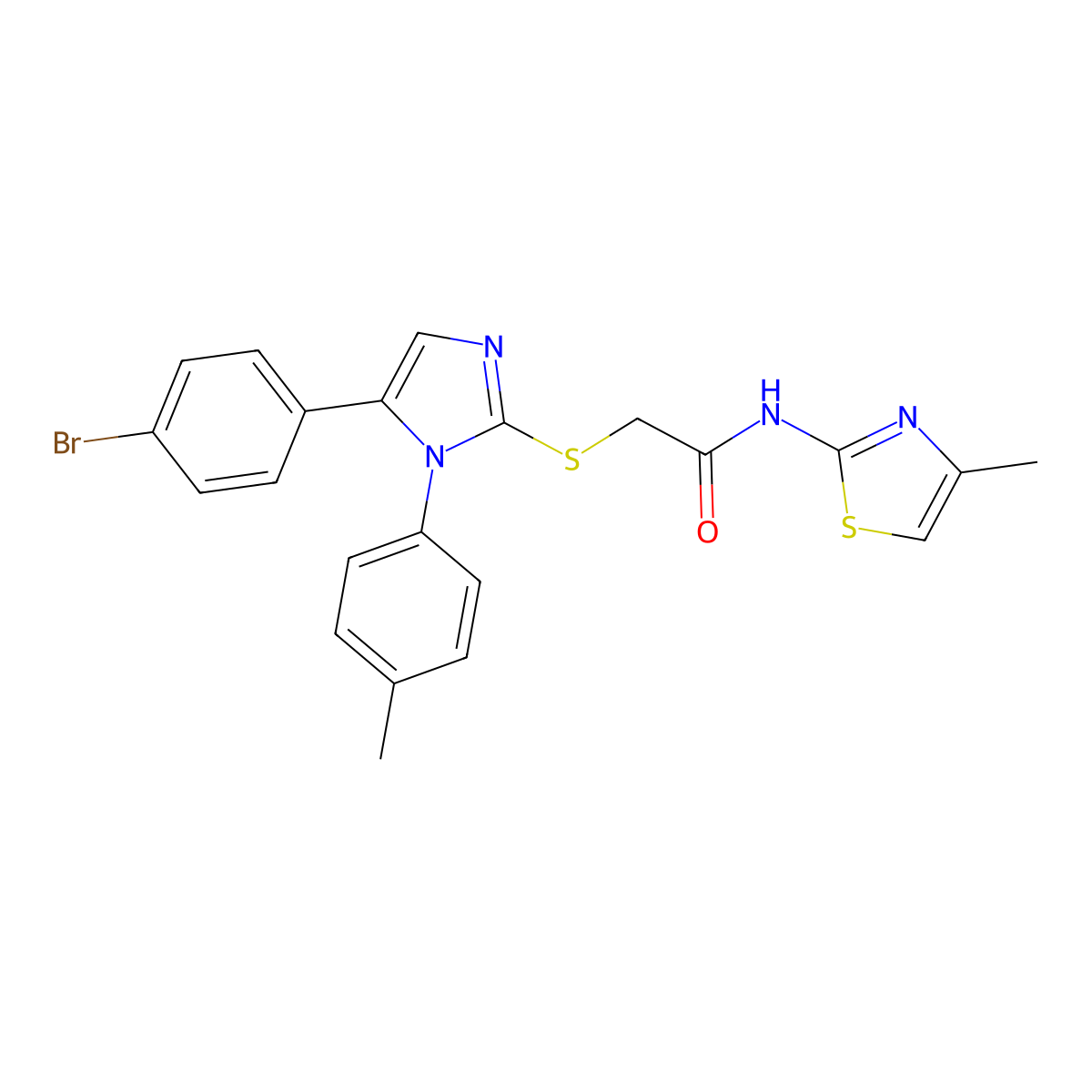 2-((5-(4-bromophenyl)-1-(p-tolyl)-1H-imidazol-2-yl)thio)-N-(4-methylthiazol-2-yl)acetamide molecular structure, CAS 1207056-97-0