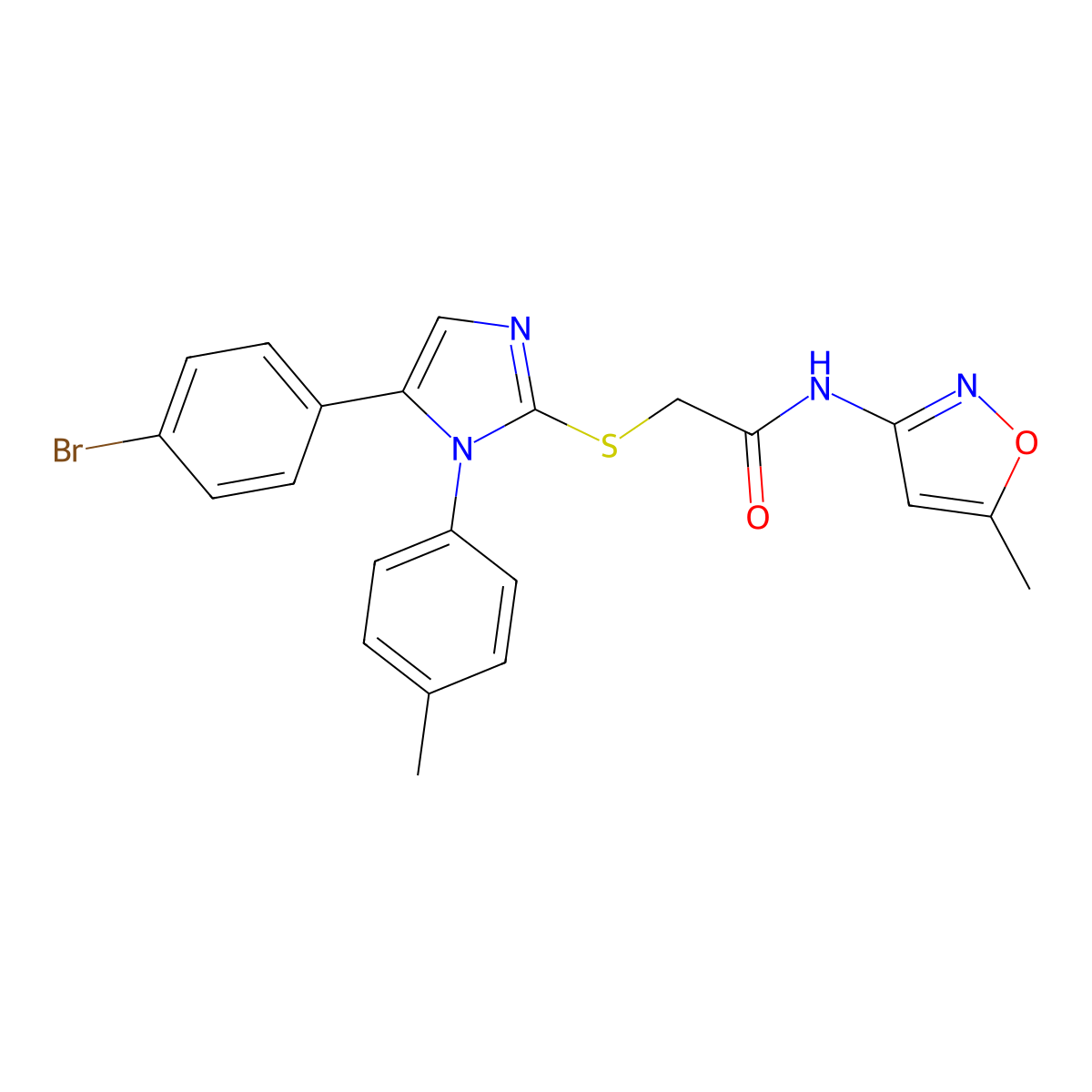 2-((5-(4-bromophenyl)-1-(p-tolyl)-1H-imidazol-2-yl)thio)-N-(5-methylisoxazol-3-yl)acetamide molecular structure, CAS 1207057-04-2