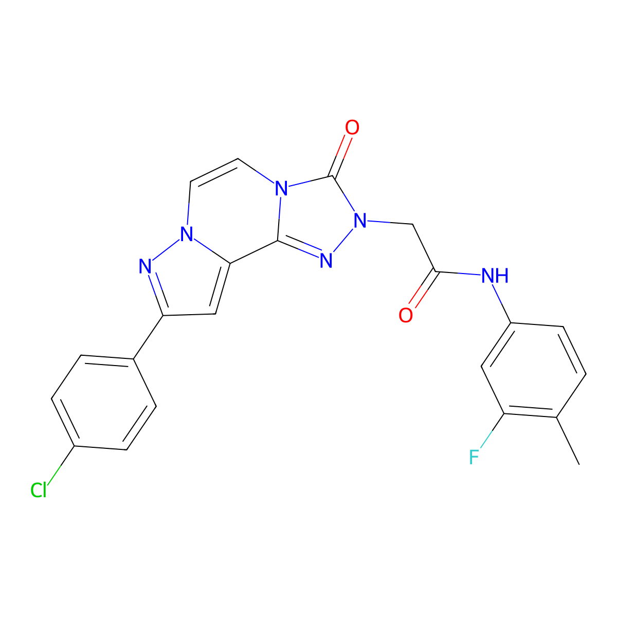 2-[11-(4-chlorophenyl)-5-oxo-3,4,6,9,10-pentaazatricyclo[7.3.0.0^{2,6}]dodeca-1(12),2,7,10-tetraen-4-yl]-N-(3-fluoro-4-methylphenyl)acetamide molecular structure, CAS 1207057-07-5