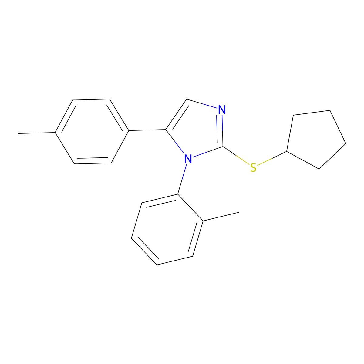 2-(cyclopentylthio)-1-(o-tolyl)-5-(p-tolyl)-1H-imidazole molecular structure, CAS 1207057-12-2