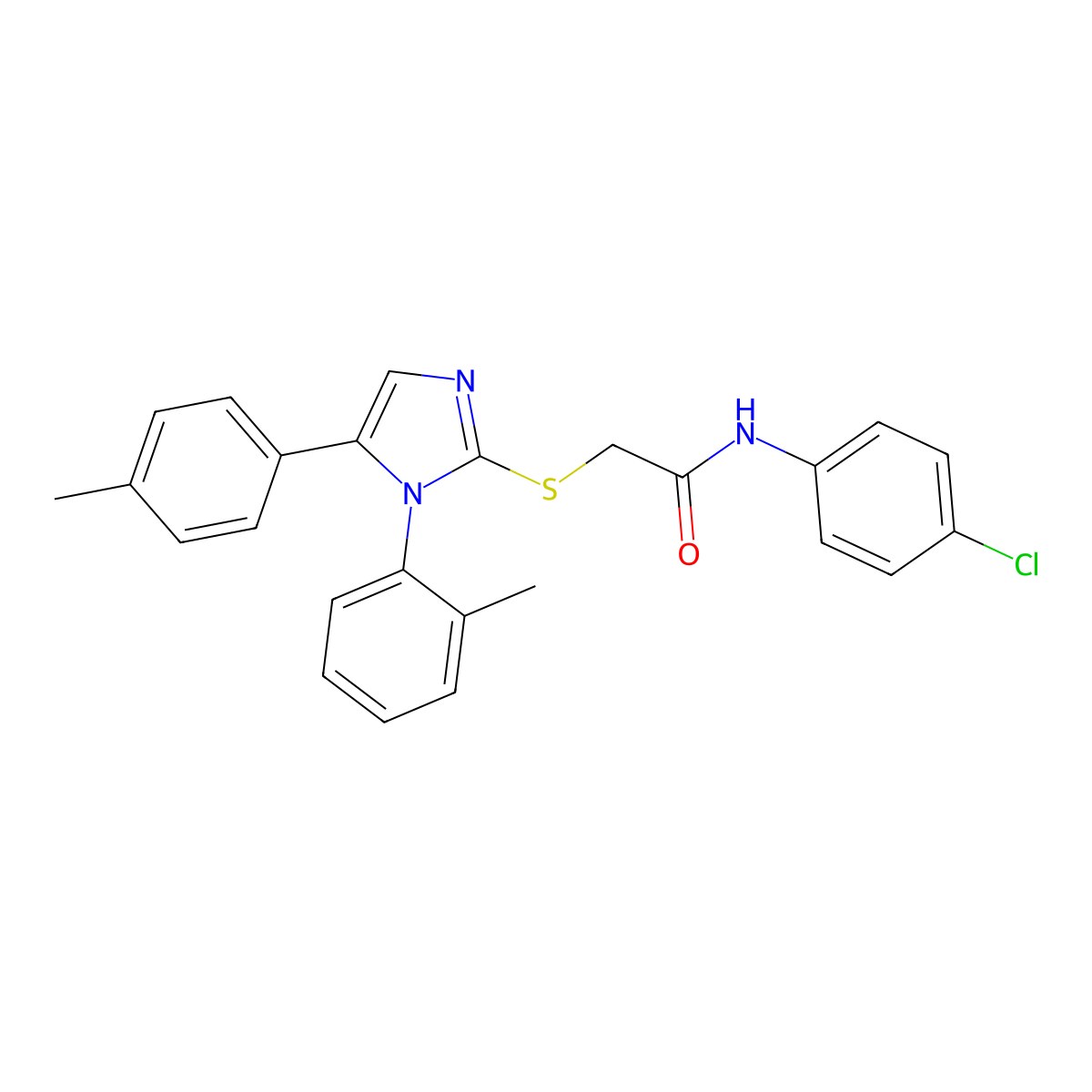 N-(4-chlorophenyl)-2-((1-(o-tolyl)-5-(p-tolyl)-1H-imidazol-2-yl)thio)acetamide molecular structure, CAS 1207057-17-7