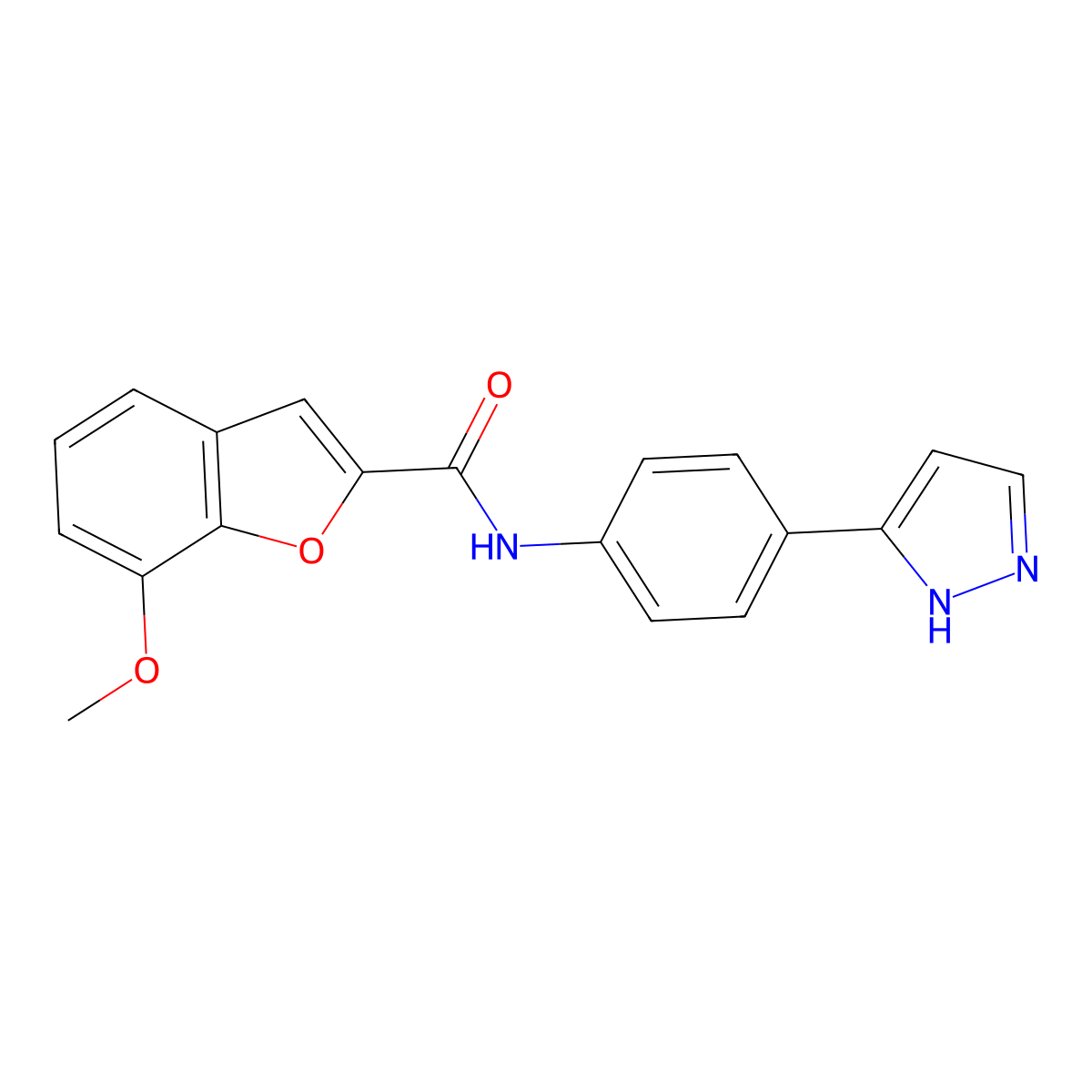 N-(4-(1H-pyrazol-3-yl)phenyl)-7-methoxybenzofuran-2-carboxamide molecular structure, CAS 1207057-18-8