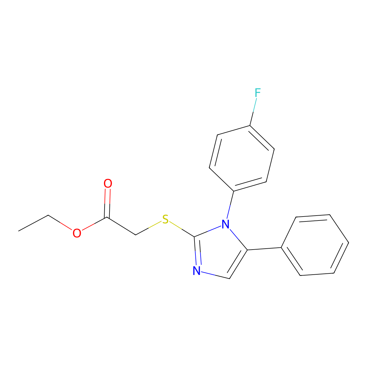 ethyl 2-((1-(4-fluorophenyl)-5-phenyl-1H-imidazol-2-yl)thio)acetate molecular structure, CAS 1207057-23-5