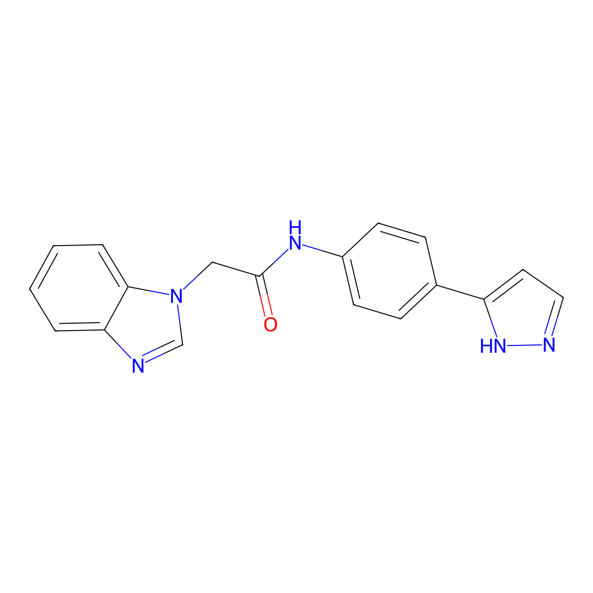 N-(4-(1H-pyrazol-3-yl)phenyl)-2-(1H-benzo[d]imidazol-1-yl)acetamide molecular structure, CAS 1207057-25-7