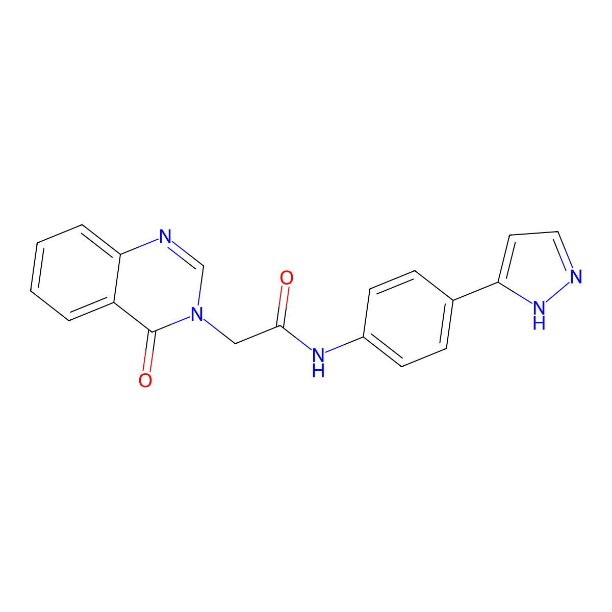 2-(4-oxo-3,4-dihydroquinazolin-3-yl)-N-[4-(1H-pyrazol-3-yl)phenyl]acetamide molecular structure, CAS 1207057-32-6