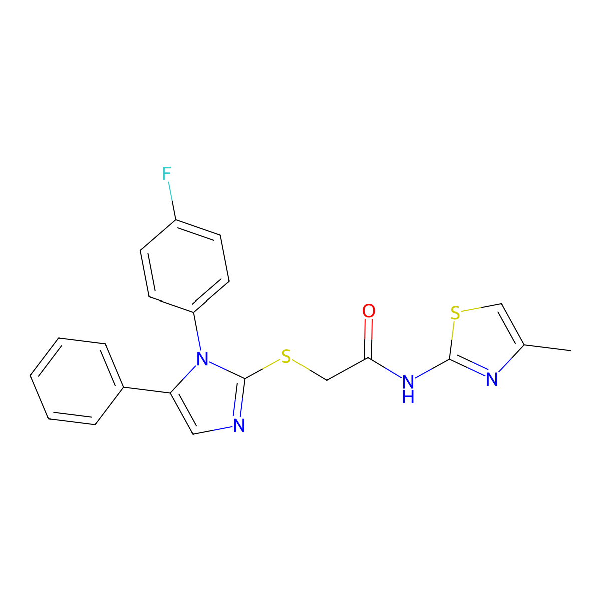 2-((1-(4-fluorophenyl)-5-phenyl-1H-imidazol-2-yl)thio)-N-(4-methylthiazol-2-yl)acetamide molecular structure, CAS 1207057-34-8