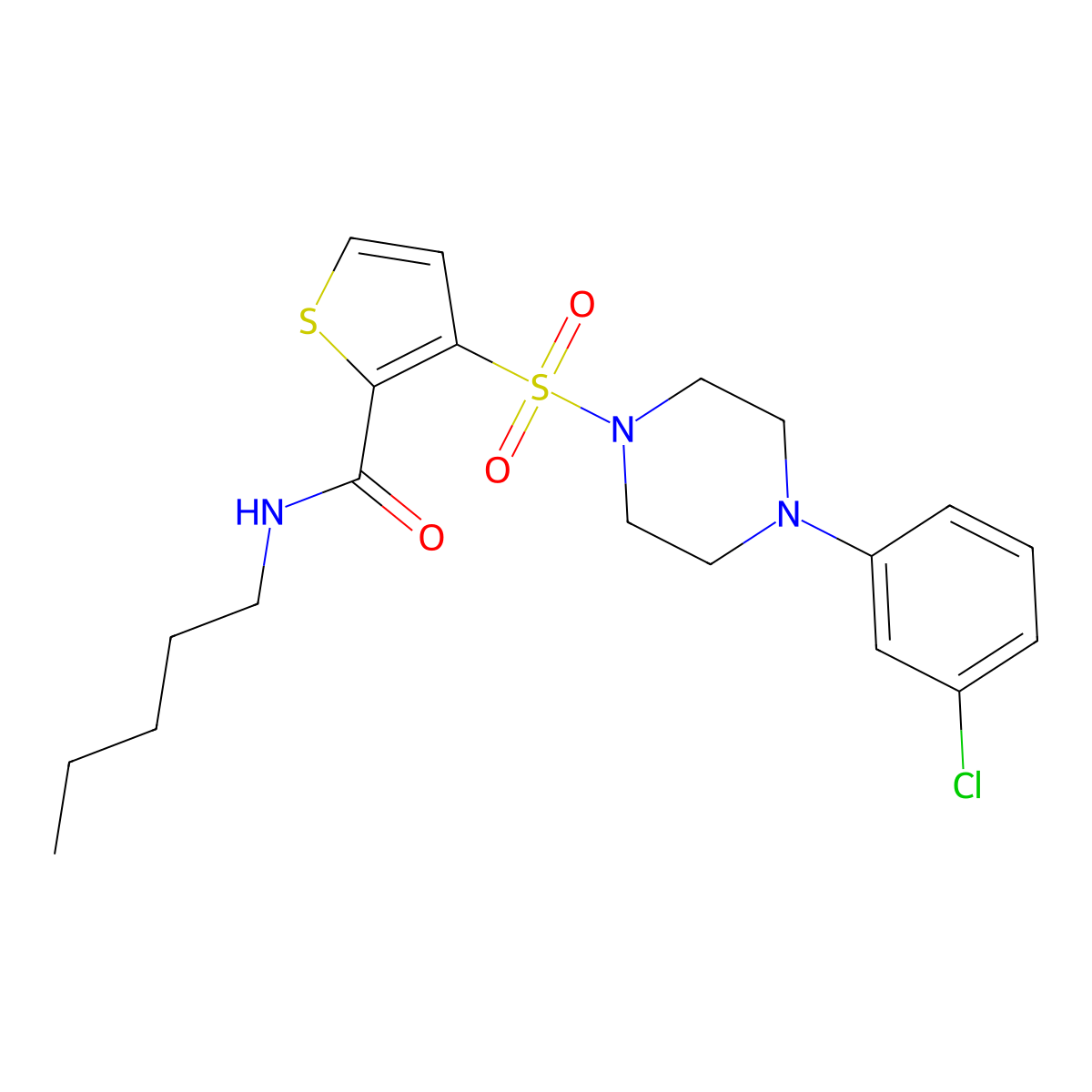 3-{[4-(3-chlorophenyl)piperazin-1-yl]sulfonyl}-N-pentylthiophene-2-carboxamide molecular structure, CAS 1207057-43-9