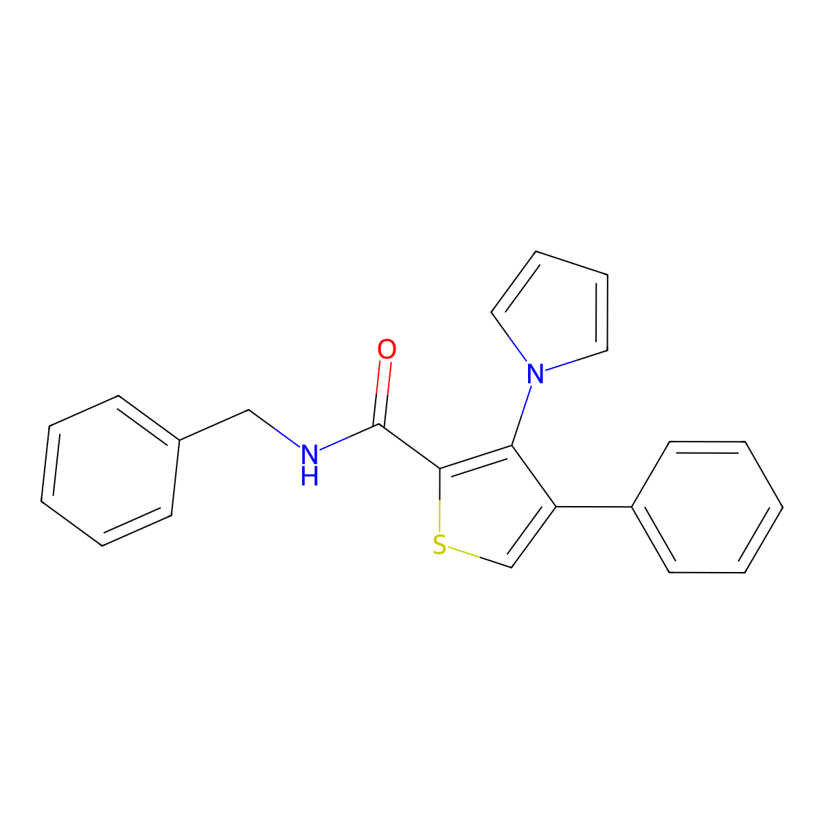 N-benzyl-4-phenyl-3-(1H-pyrrol-1-yl)thiophene-2-carboxamide molecular structure, CAS 1207057-44-0