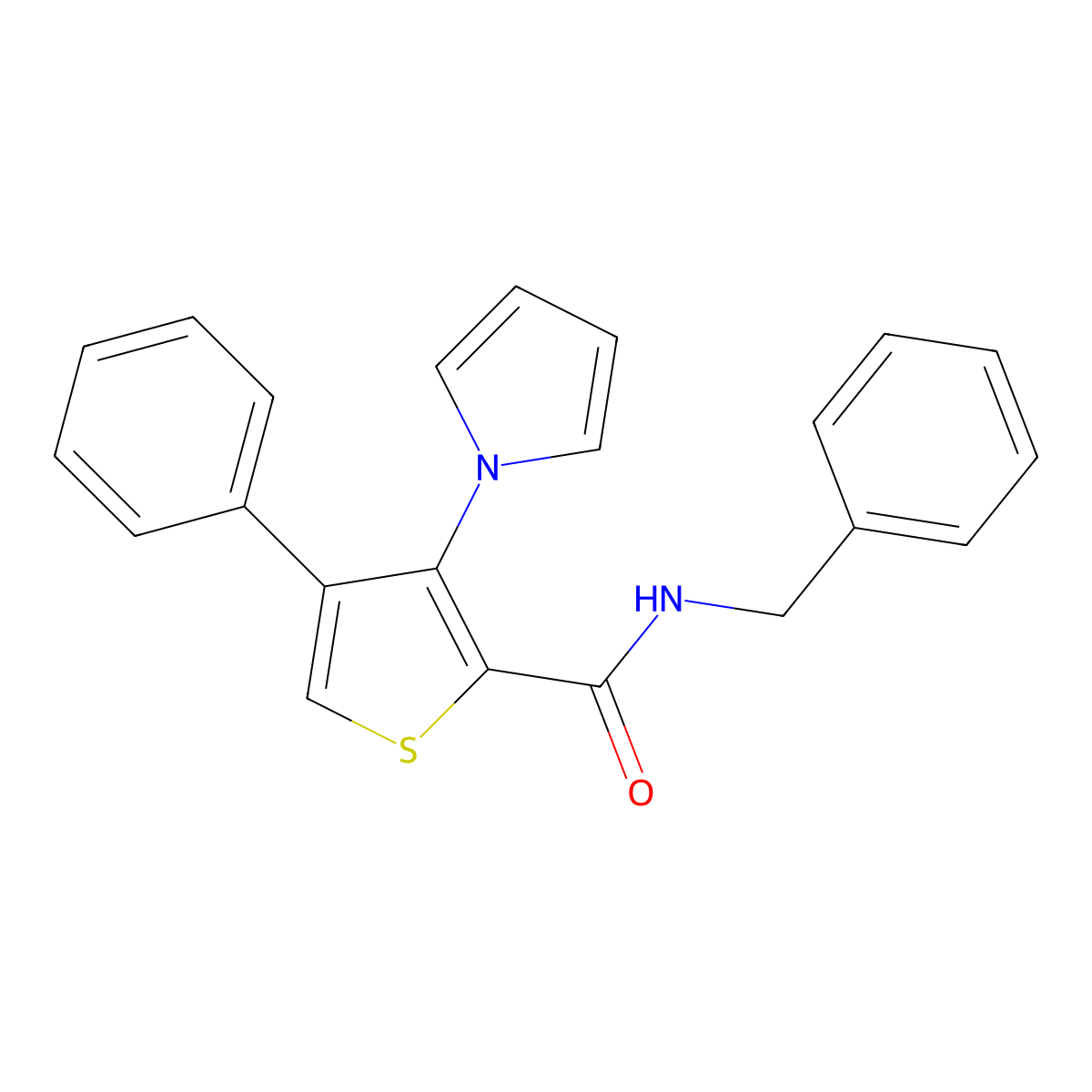 N-benzyl-4-phenyl-3-(1H-pyrrol-1-yl)thiophene-2-carboxamide molecular structure, CAS 1207057-44-0