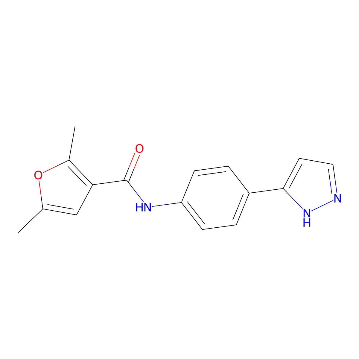 2,5-dimethyl-N-[4-(1H-pyrazol-3-yl)phenyl]furan-3-carboxamide molecular structure, CAS 1207057-45-1