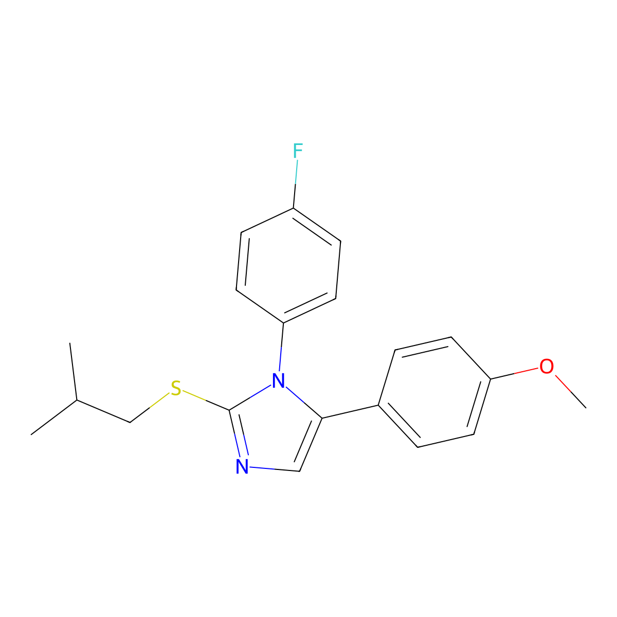 1-(4-fluorophenyl)-2-(isobutylthio)-5-(4-methoxyphenyl)-1H-imidazole molecular structure, CAS 1207057-46-2