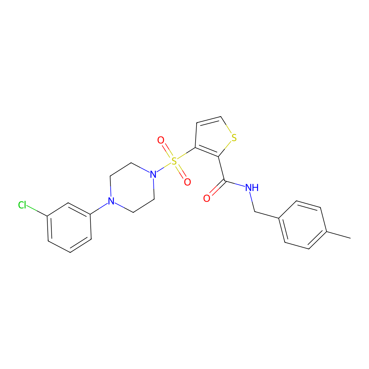 3-{[4-(3-chlorophenyl)piperazin-1-yl]sulfonyl}-N-(4-methylbenzyl)thiophene-2-carboxamide molecular structure, CAS 1207057-50-8