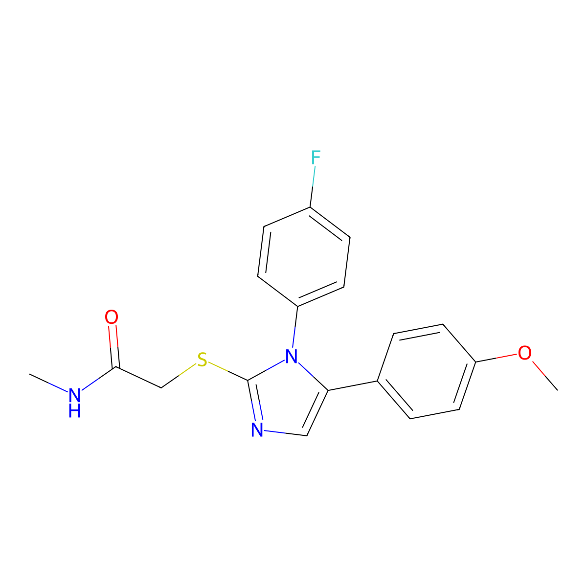 2-((1-(4-fluorophenyl)-5-(4-methoxyphenyl)-1H-imidazol-2-yl)thio)-N-methylacetamide molecular structure, CAS 1207057-57-5