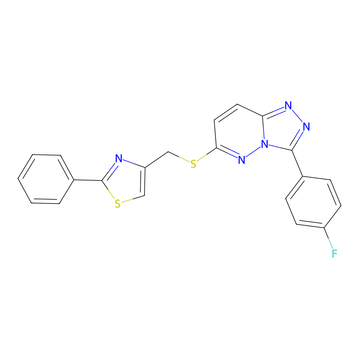 4-(((3-(4-Fluorophenyl)-[1,2,4]triazolo[4,3-b]pyridazin-6-yl)thio)methyl)-2-phenylthiazole molecular structure, CAS 1207057-61-1