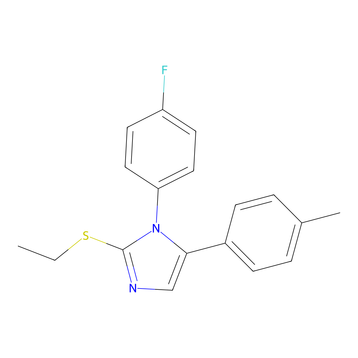 2-(ethylthio)-1-(4-fluorophenyl)-5-(p-tolyl)-1H-imidazole molecular structure, CAS 1207057-66-6