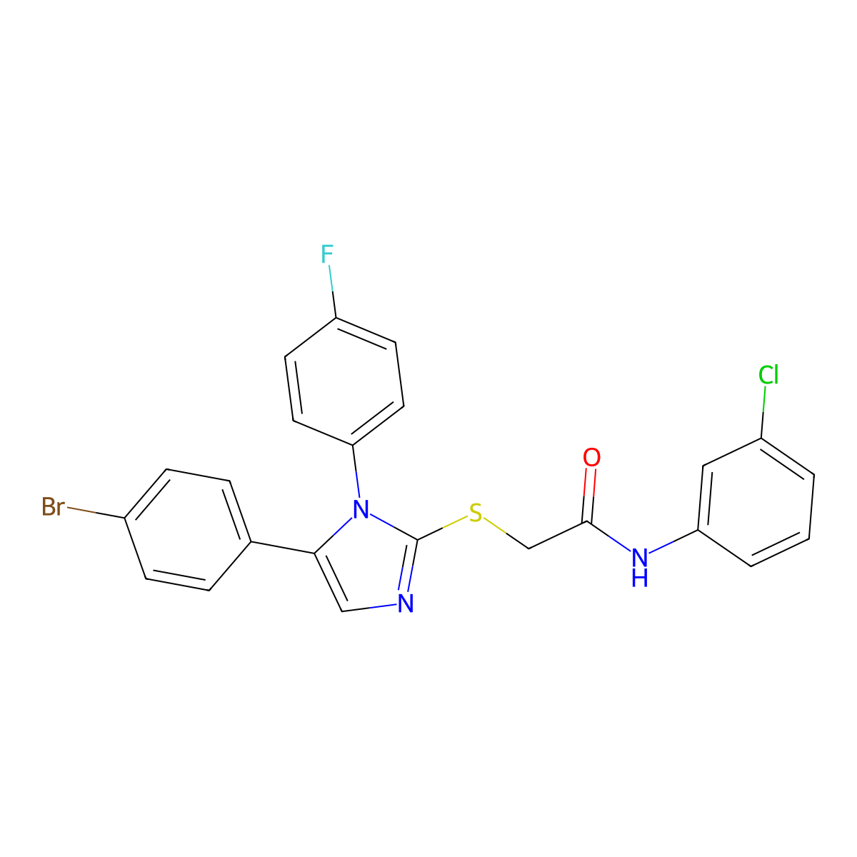 2-((5-(4-bromophenyl)-1-(4-fluorophenyl)-1H-imidazol-2-yl)thio)-N-(3-chlorophenyl)acetamide molecular structure, CAS 1207057-75-7