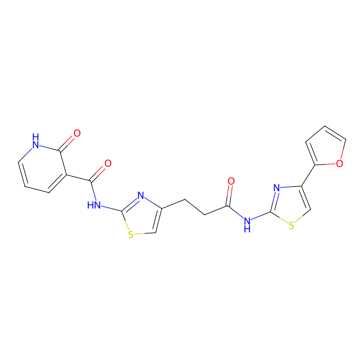 N-(4-(3-((4-(furan-2-yl)thiazol-2-yl)amino)-3-oxopropyl)thiazol-2-yl)-2-oxo-1,2-dihydropyridine-3-carboxamide molecular structure, CAS 1207057-80-4
