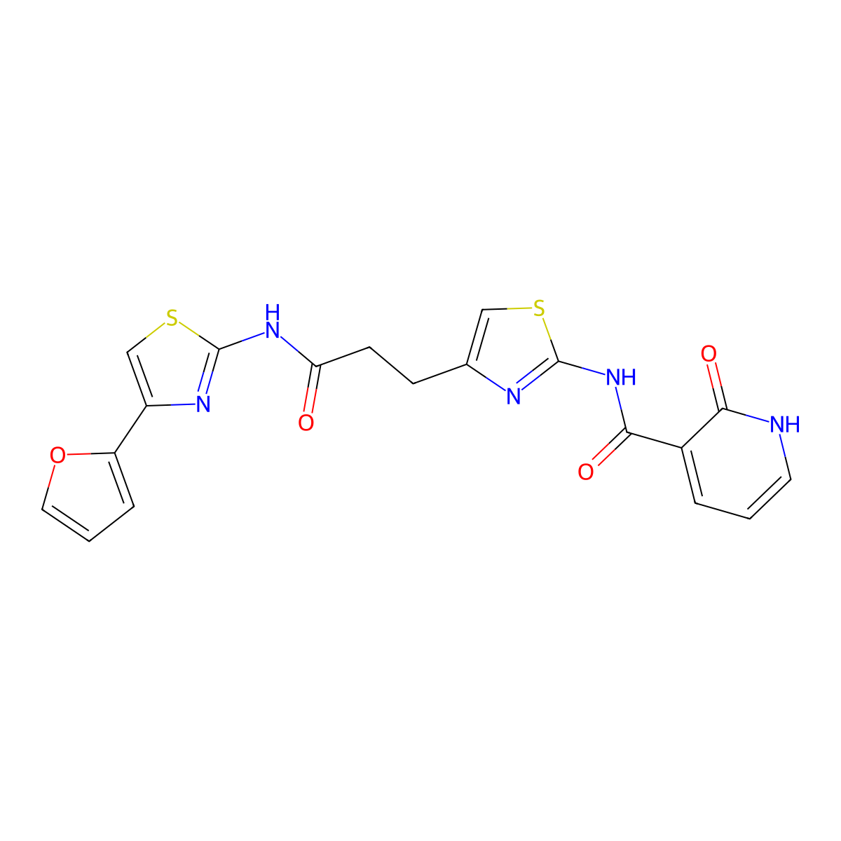 N-(4-(3-((4-(furan-2-yl)thiazol-2-yl)amino)-3-oxopropyl)thiazol-2-yl)-2-oxo-1,2-dihydropyridine-3-carboxamide molecular structure, CAS 1207057-80-4