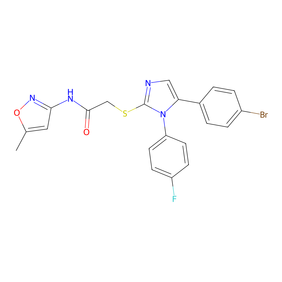 2-((5-(4-bromophenyl)-1-(4-fluorophenyl)-1H-imidazol-2-yl)thio)-N-(5-methylisoxazol-3-yl)acetamide molecular structure, CAS 1207057-82-6