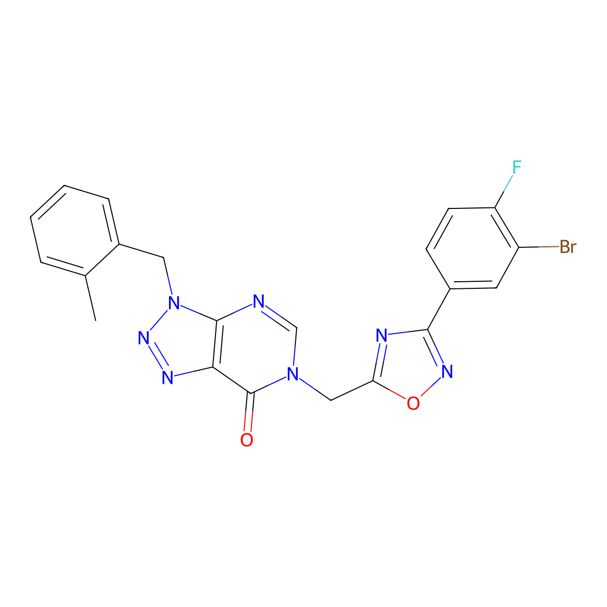 6-((3-(3-bromo-4-fluorophenyl)-1,2,4-oxadiazol-5-yl)methyl)-3-(2-methylbenzyl)-3H-[1,2,3]triazolo[4,5-d]pyrimidin-7(6H)-one molecular structure, CAS 1207057-87-1