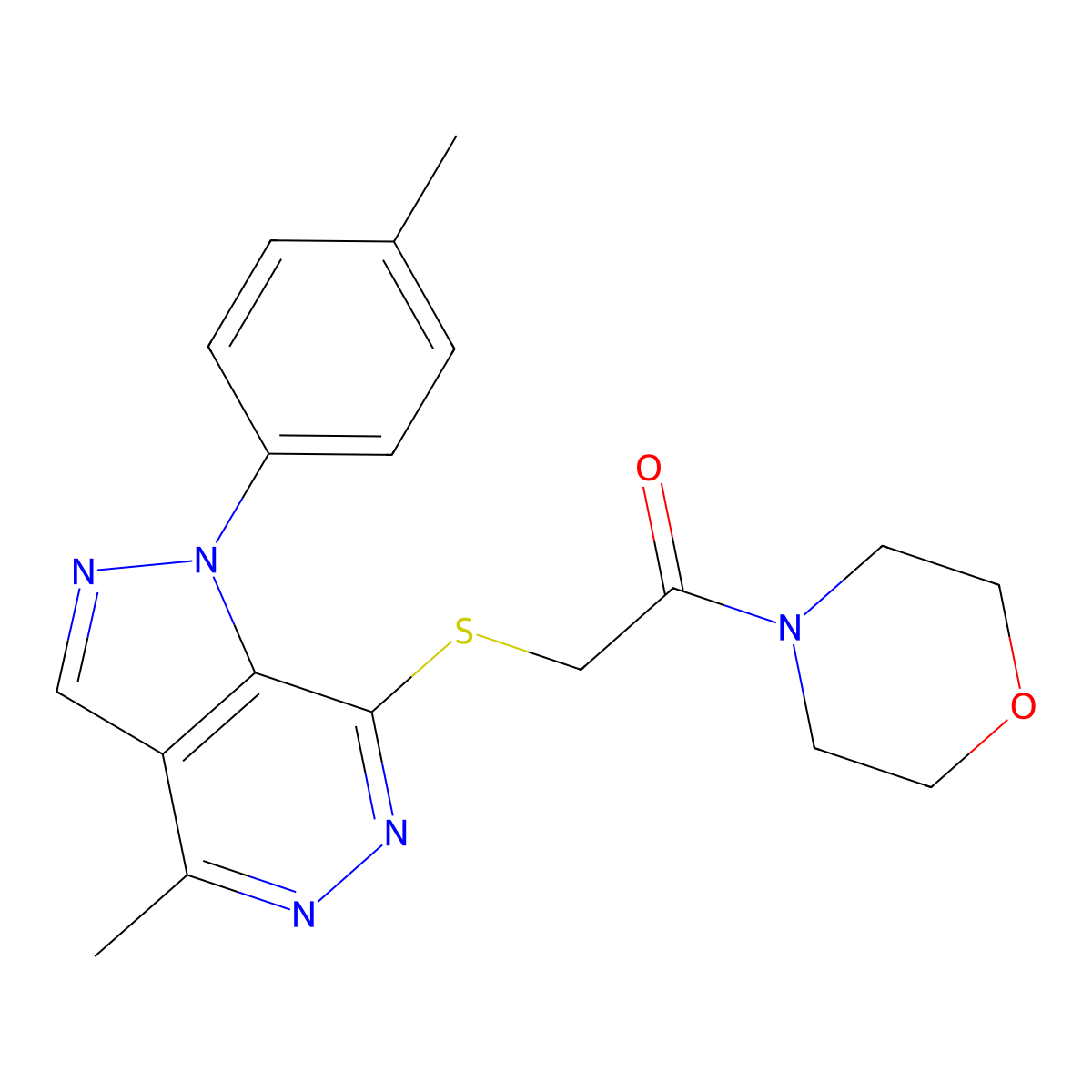2-((4-methyl-1-(p-tolyl)-1H-pyrazolo[3,4-d]pyridazin-7-yl)thio)-1-morpholinoethanone molecular structure, CAS 1207057-90-6