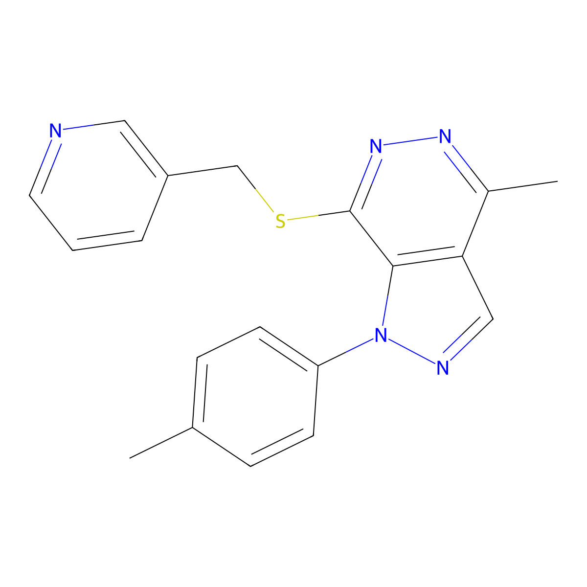 4-methyl-7-((pyridin-3-ylmethyl)thio)-1-(p-tolyl)-1H-pyrazolo[3,4-d]pyridazine molecular structure, CAS 1207057-93-9