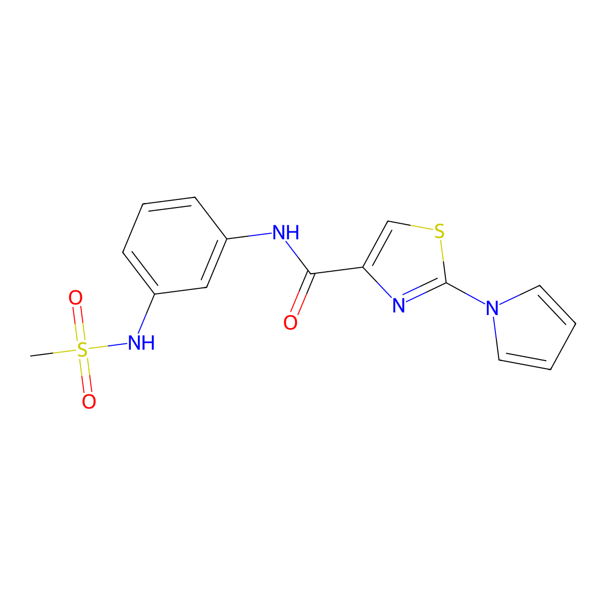 N-(3-(methylsulfonamido)phenyl)-2-(1H-pyrrol-1-yl)thiazole-4-carboxamide molecular structure, CAS 1207057-99-5